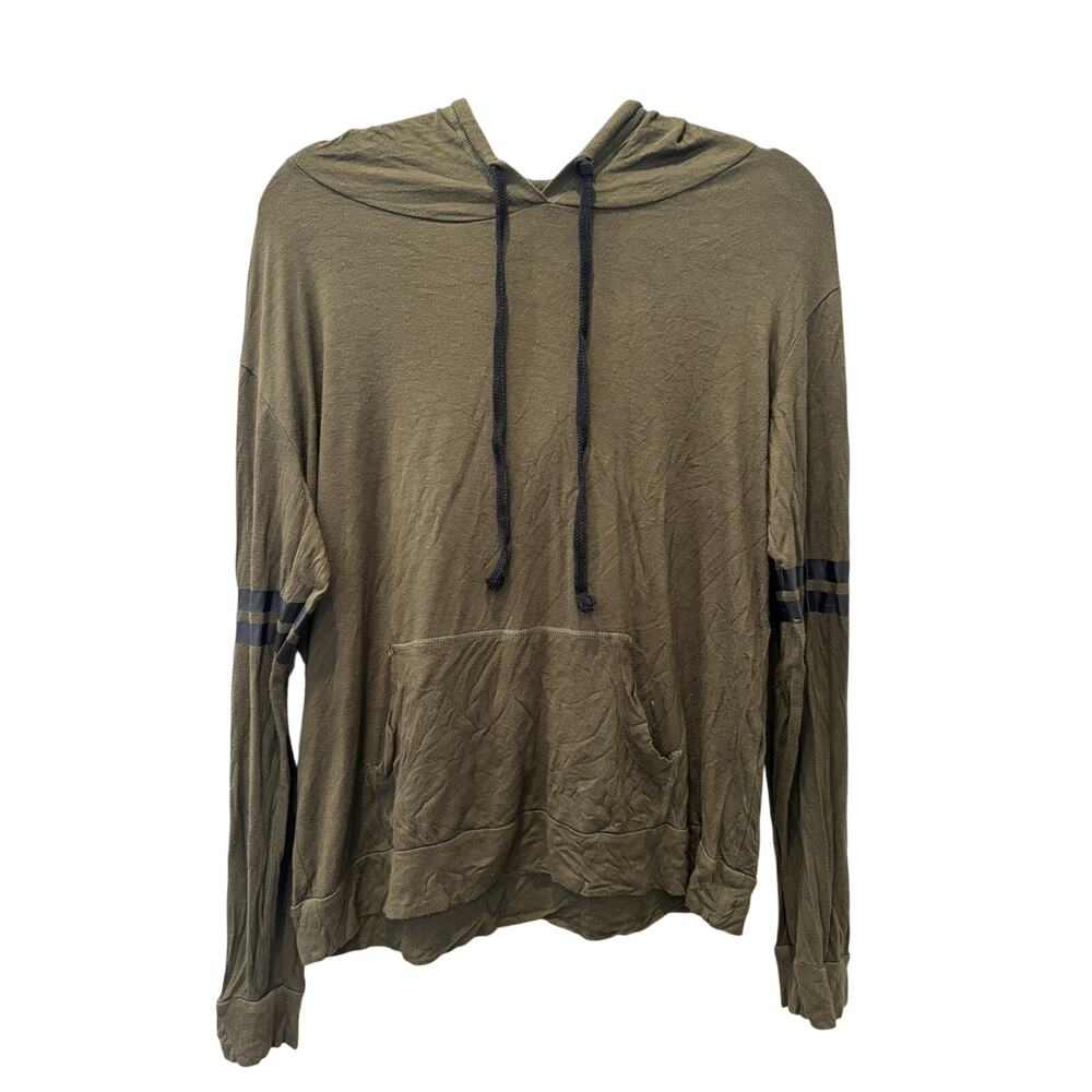 Hippie Chic Olive Green Lightweight Hoodie Top Womens Medium Kangaroo Pocket